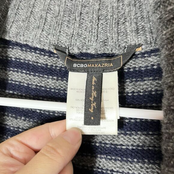 BCBG MAX AZRIA Women Sz S Blue & Grey Wool Cardigan Sweater Open Front - Picture 3 of 8
